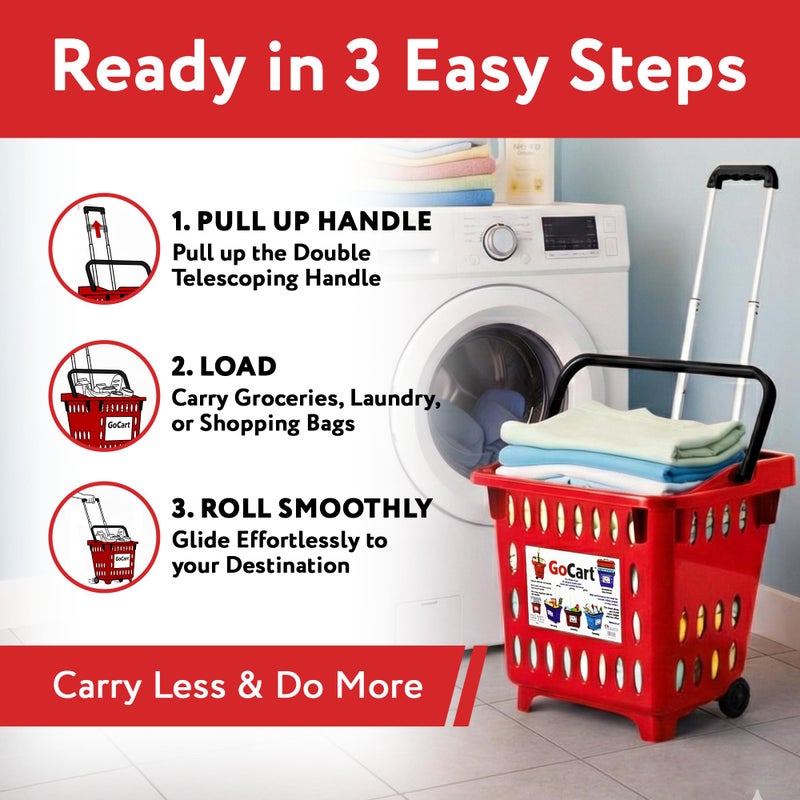 dbest products GoCart, Red Grocery Cart Shopping Laundry Basket on Wheels - Image 2